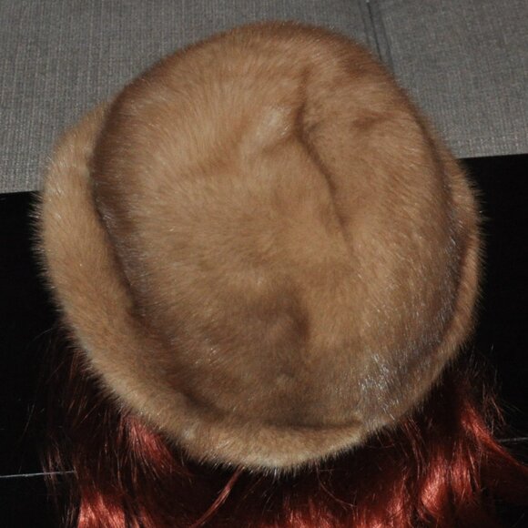 Vintage Blonde Mink Fur Bowler Derby Brim Winter Hat Cap - Picture 5 of 12
